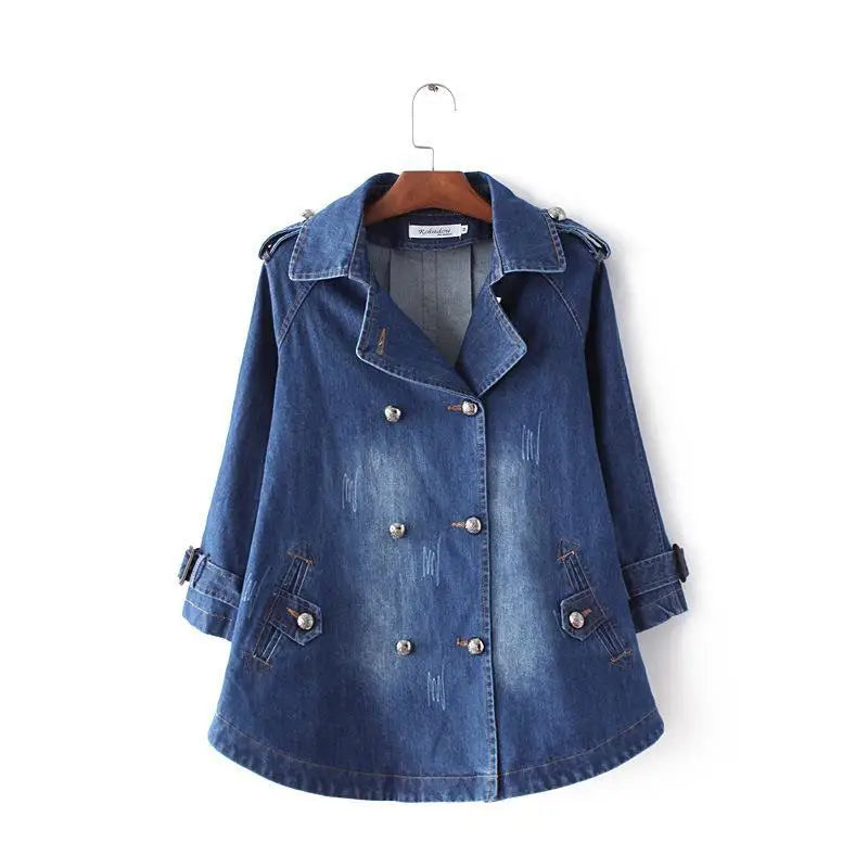 Denim Cape Coat Female Jacket Double Breasted Jackets Women Office Lady Windbreaker Denim Basic Coats 2024 Autumn Overcoat