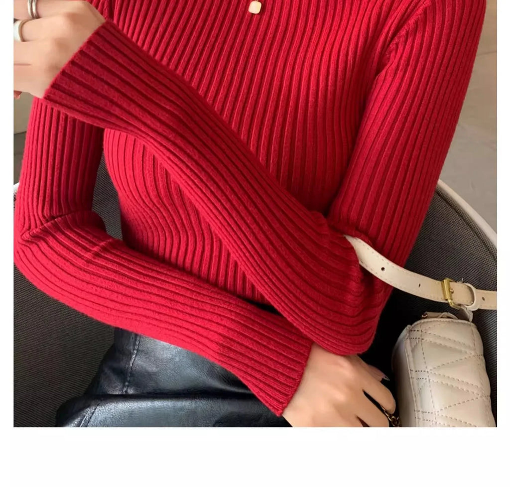 2025 Base Sweater Autumn Winter Thick Turtleneck Sweater Casual Slim Knitted Pullover Korean Style Simple Base Layer Warm Tops