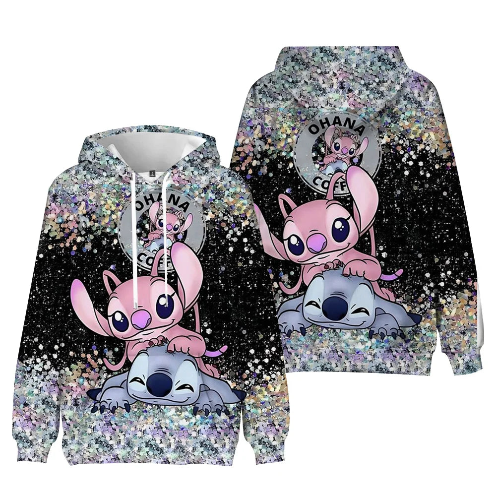 Kawaii Stitch Women's Hooded Sweatshirt Cute Cartoon Autumn And Winter Sportswear Fashions Printed Unisex Long Sleeved Clothing