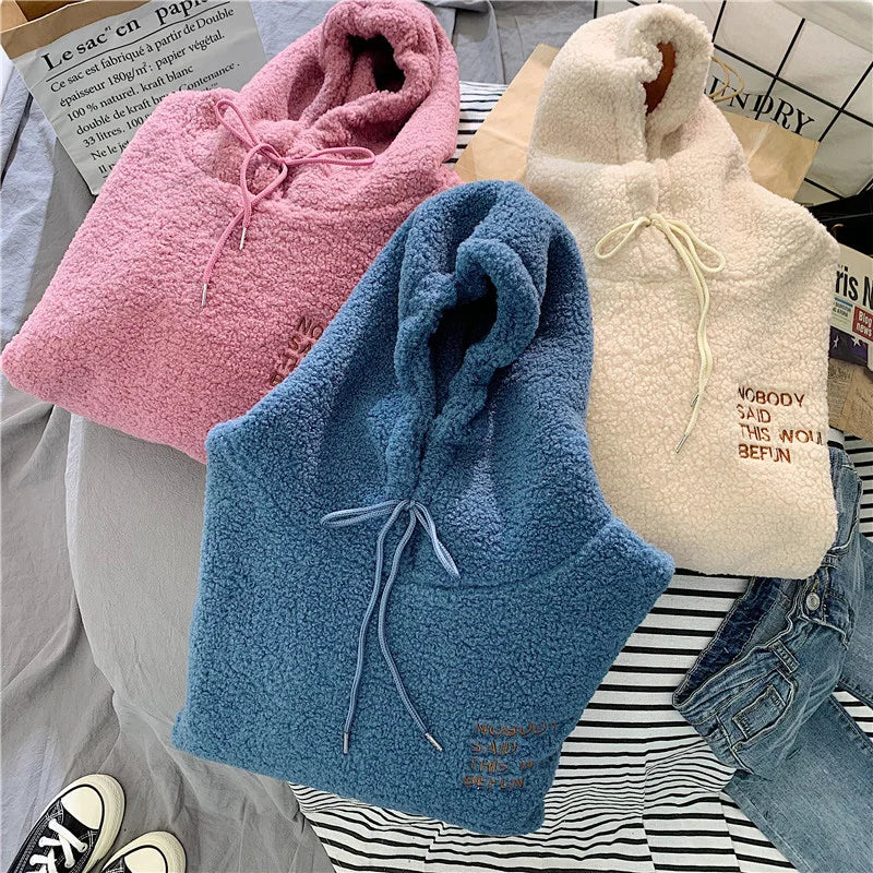 New Autumn Winter Clothes Thick Warm Coat Velvet Cashmere Women Hoody Sweatshirt Casual Tops Lady Loose Apricot Be Fun Pullover