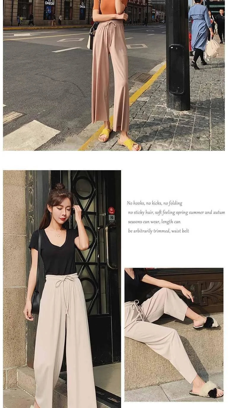 wide leg pant Korean version of the wild nine pants loose wide leg pants women summer sense high waist Straight InsTrouser pants