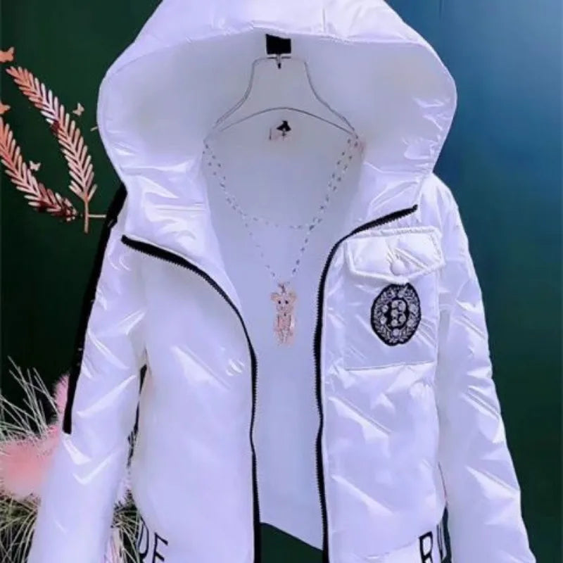 Autumn Winter 2025 New Women Jacket Bright Cotton Clothes Parkas Fashion Hooded Coat