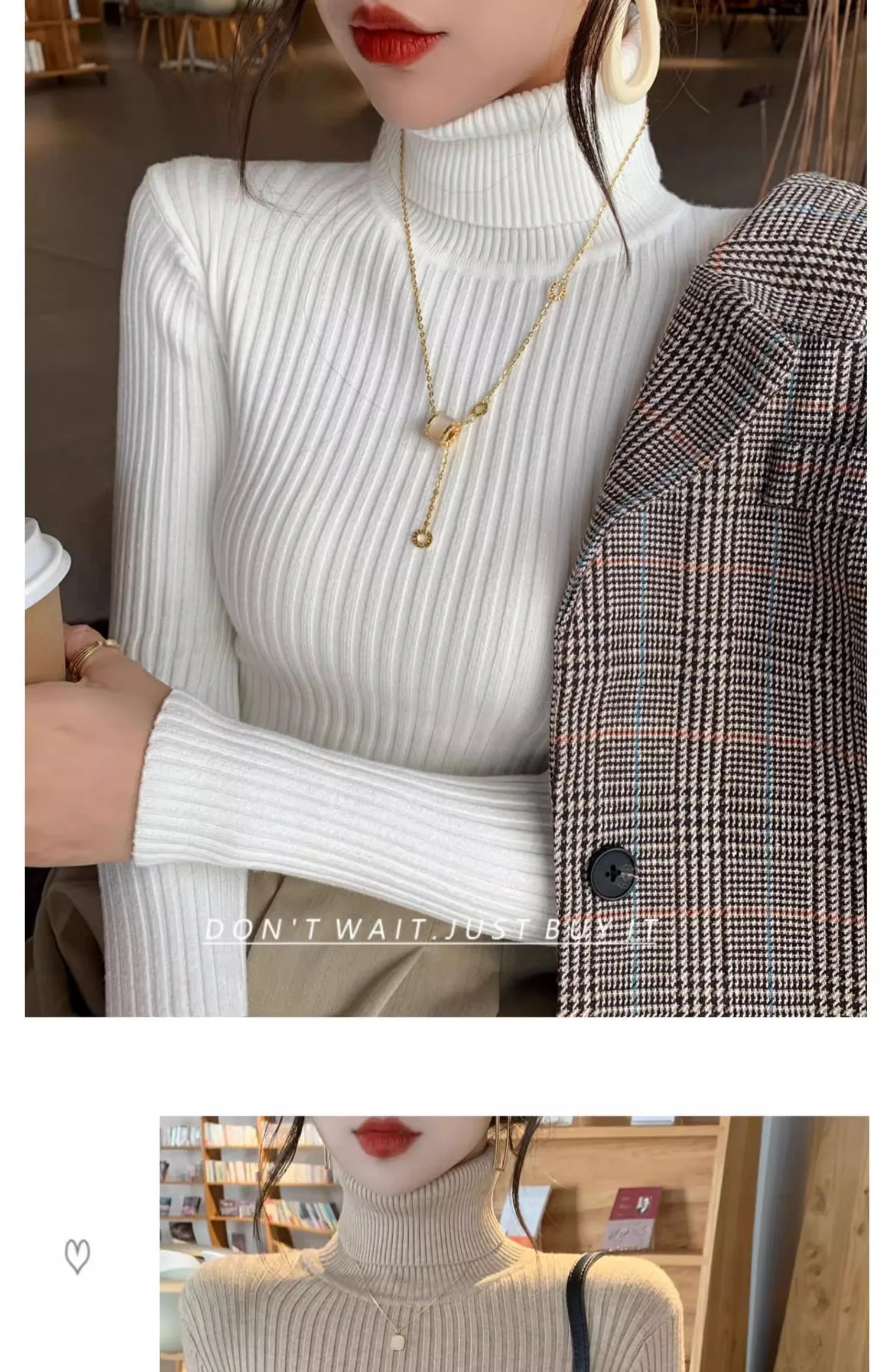 2025 Base Sweater Autumn Winter Thick Turtleneck Sweater Casual Slim Knitted Pullover Korean Style Simple Base Layer Warm Tops