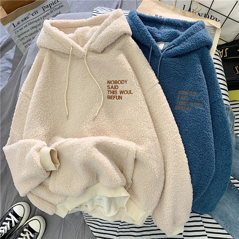 New Autumn Winter Clothes Thick Warm Coat Velvet Cashmere Women Hoody Sweatshirt Casual Tops Lady Loose Apricot Be Fun Pullover