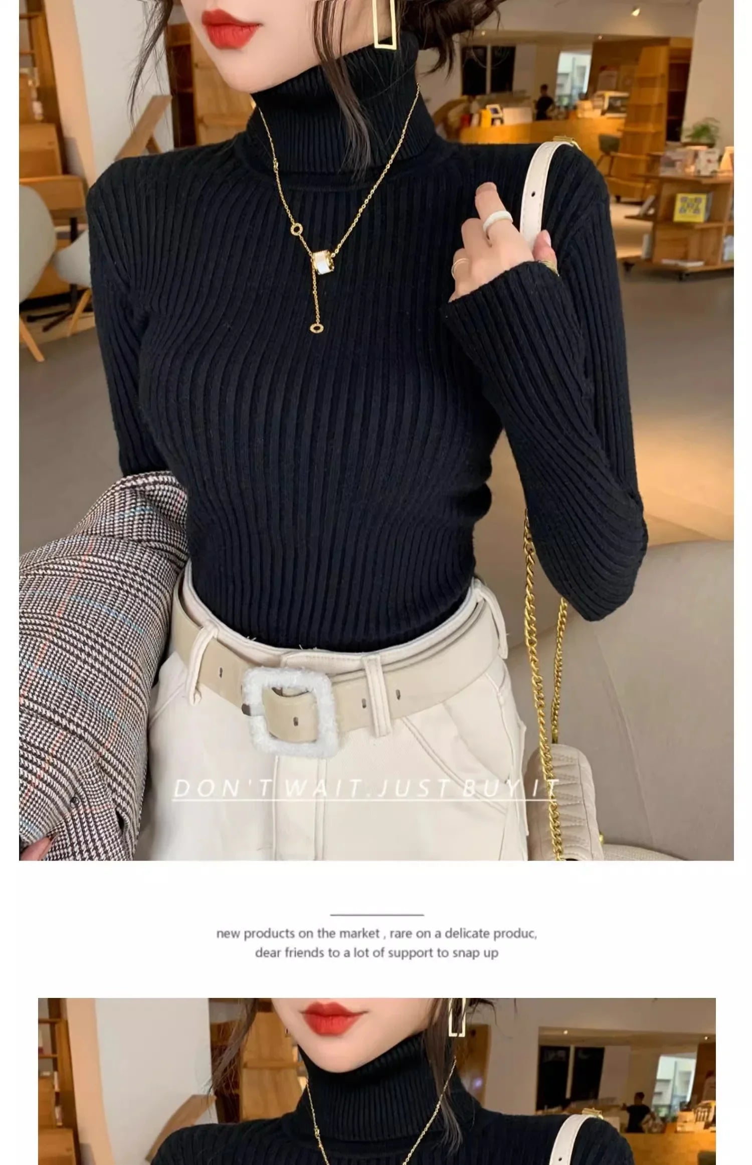 2025 Base Sweater Autumn Winter Thick Turtleneck Sweater Casual Slim Knitted Pullover Korean Style Simple Base Layer Warm Tops