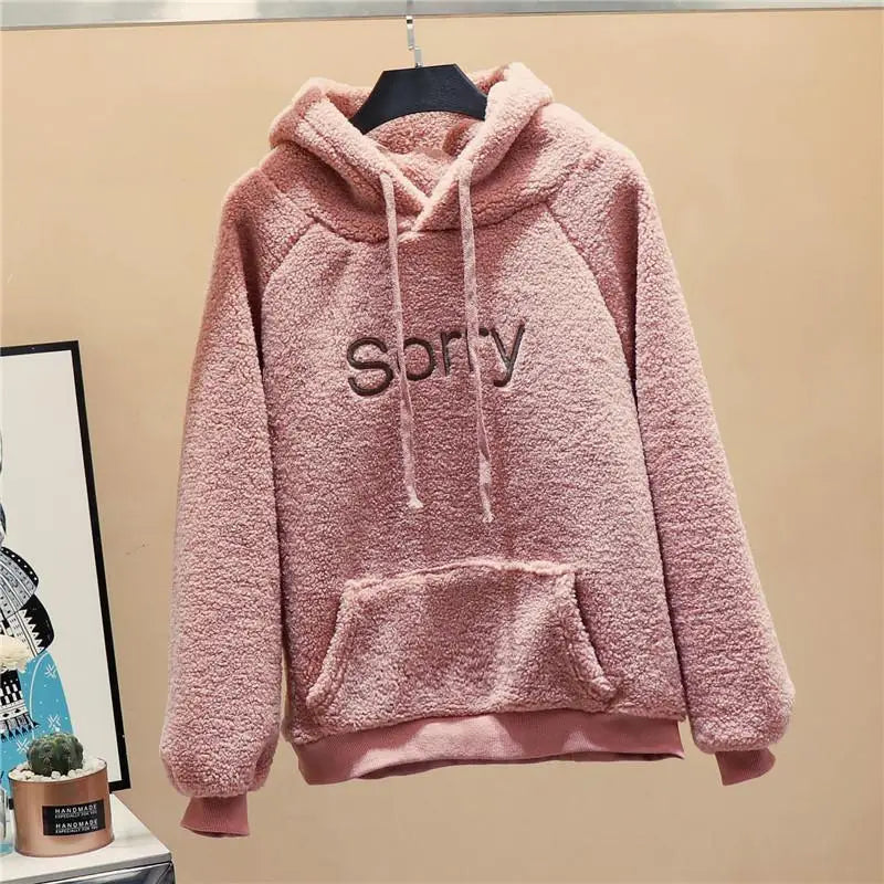 New Autumn Winter Clothes Thick Warm Coat Velvet Cashmere Women Hoody Sweatshirt Casual Tops Lady Loose Apricot Be Fun Pullover