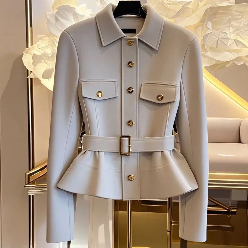 2025 New Korean Fashion Autumn Winter Jackets Ladies  Top Temperament Waist Long-sleeved Casual Elegant Outwear Women's Clothing