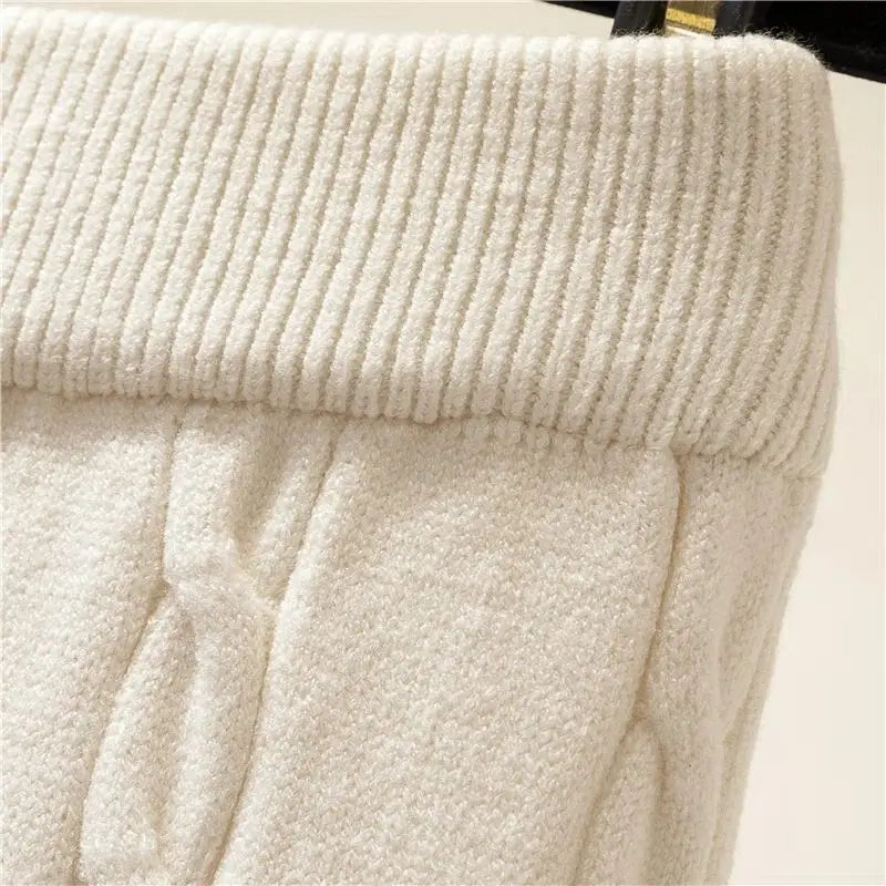Winter Knitted Wide Leg Pants Women High Waist Drop Loose Knitted Straight Leg Pants Casual Cropped Wide Leg Pants Female Tops