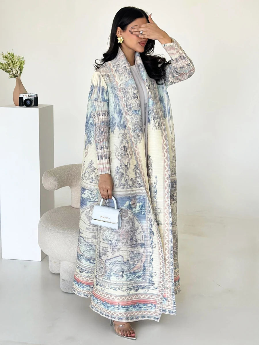 Arabian Dubai Pleated Robe Coat For Women Formal Fashion Clothing Luxury Evening Long Robe Female Plus Size Long Sleeves Coats