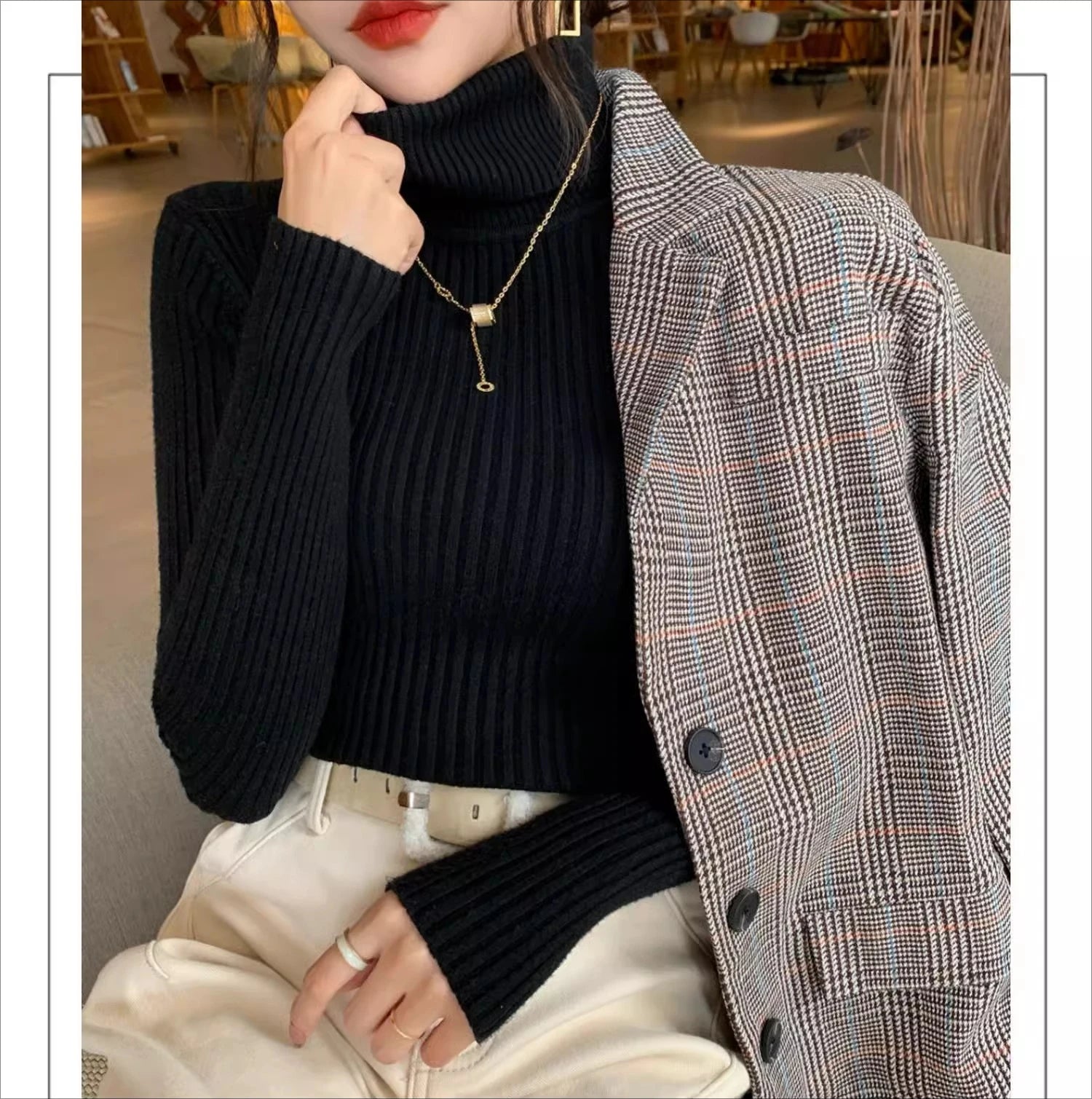 2025 Base Sweater Autumn Winter Thick Turtleneck Sweater Casual Slim Knitted Pullover Korean Style Simple Base Layer Warm Tops