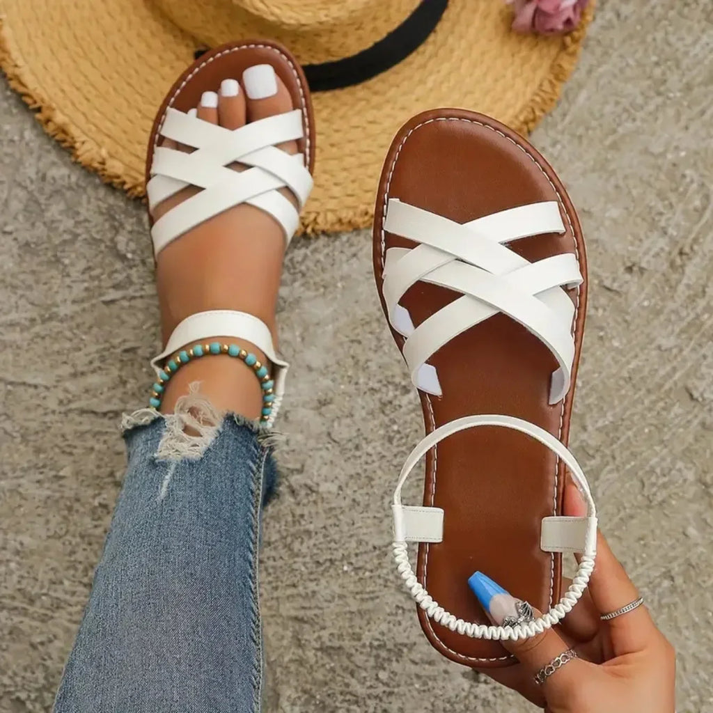 2025 New Shoes for Women Summer Women Flat Bottom Sandals Roman Strap Non Slip Rubber Soles Fashion Ladies Daily Sandals Women