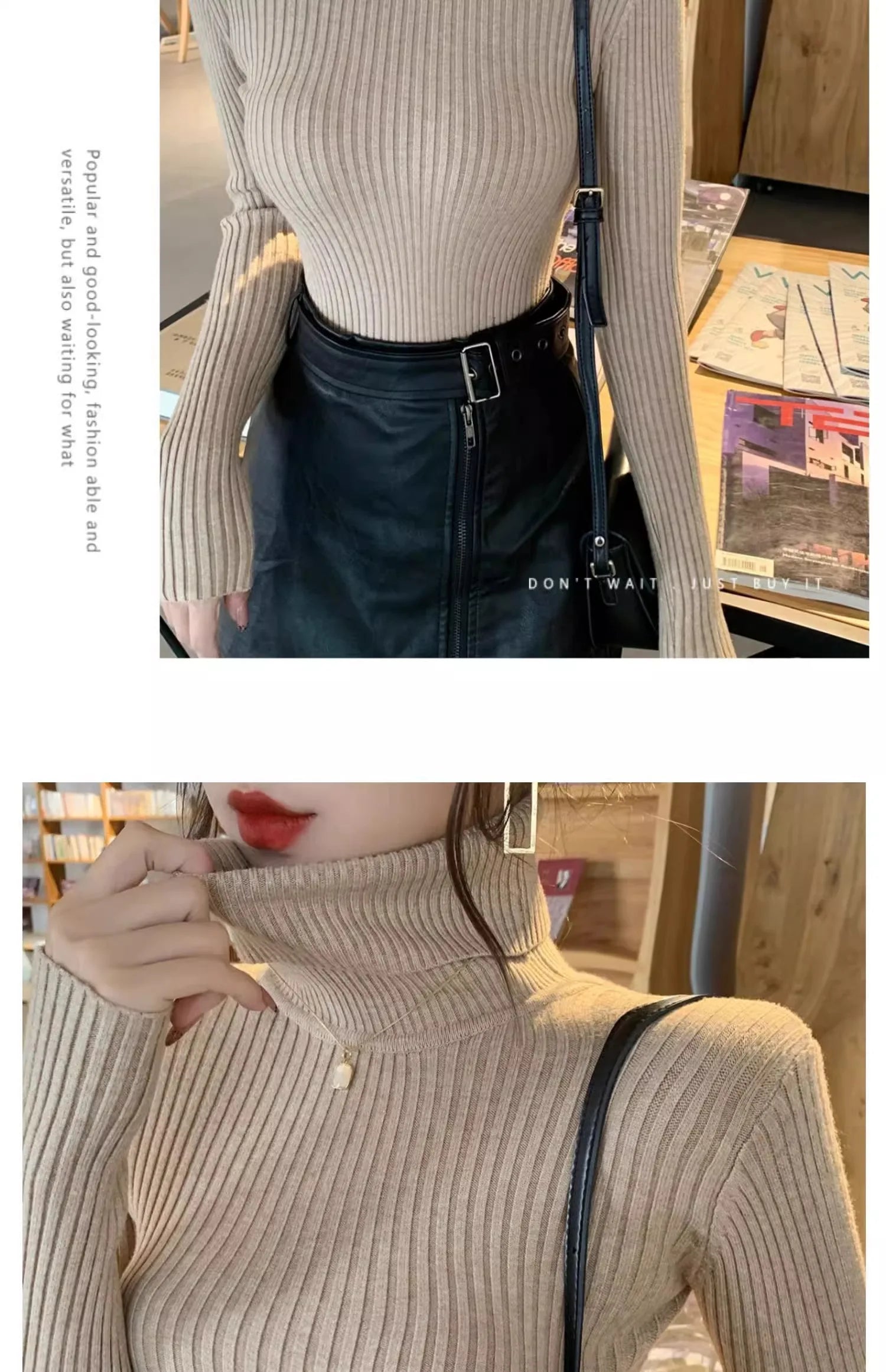 2025 Base Sweater Autumn Winter Thick Turtleneck Sweater Casual Slim Knitted Pullover Korean Style Simple Base Layer Warm Tops
