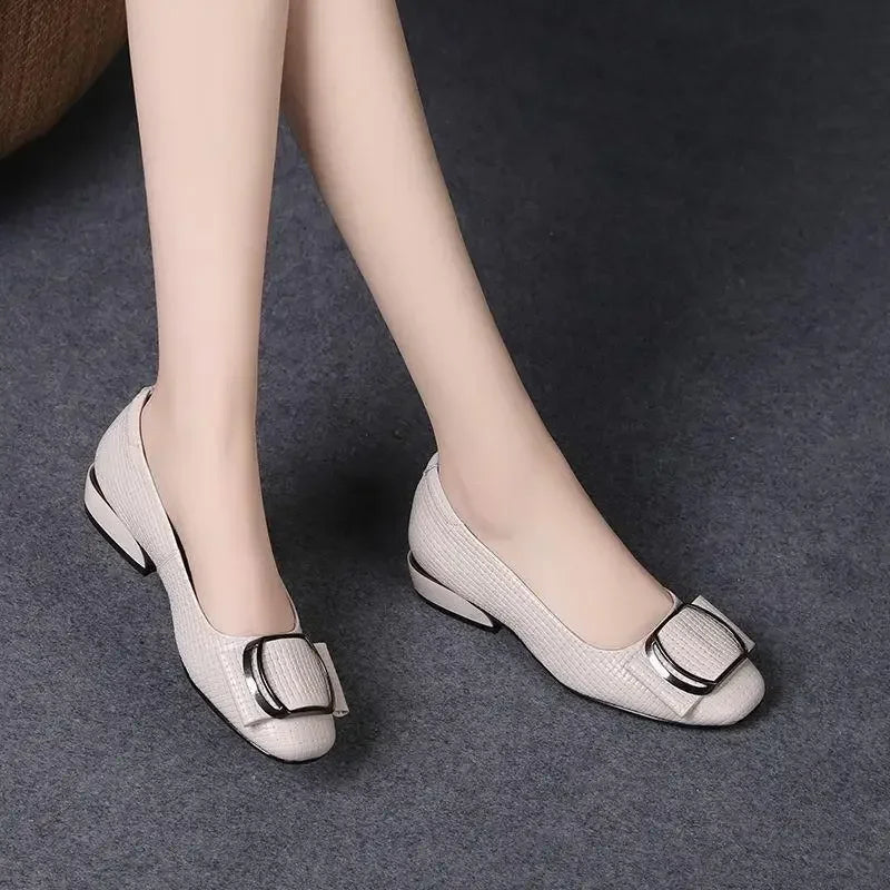 New Leather Shoes for Woman Low Heels Office Dress Shoes High Quality Comfortable Summer elegant Ladies Shoes loafers 2024