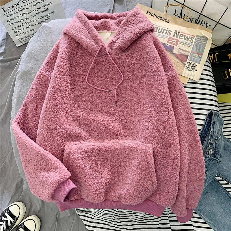 New Autumn Winter Clothes Thick Warm Coat Velvet Cashmere Women Hoody Sweatshirt Casual Tops Lady Loose Apricot Be Fun Pullover