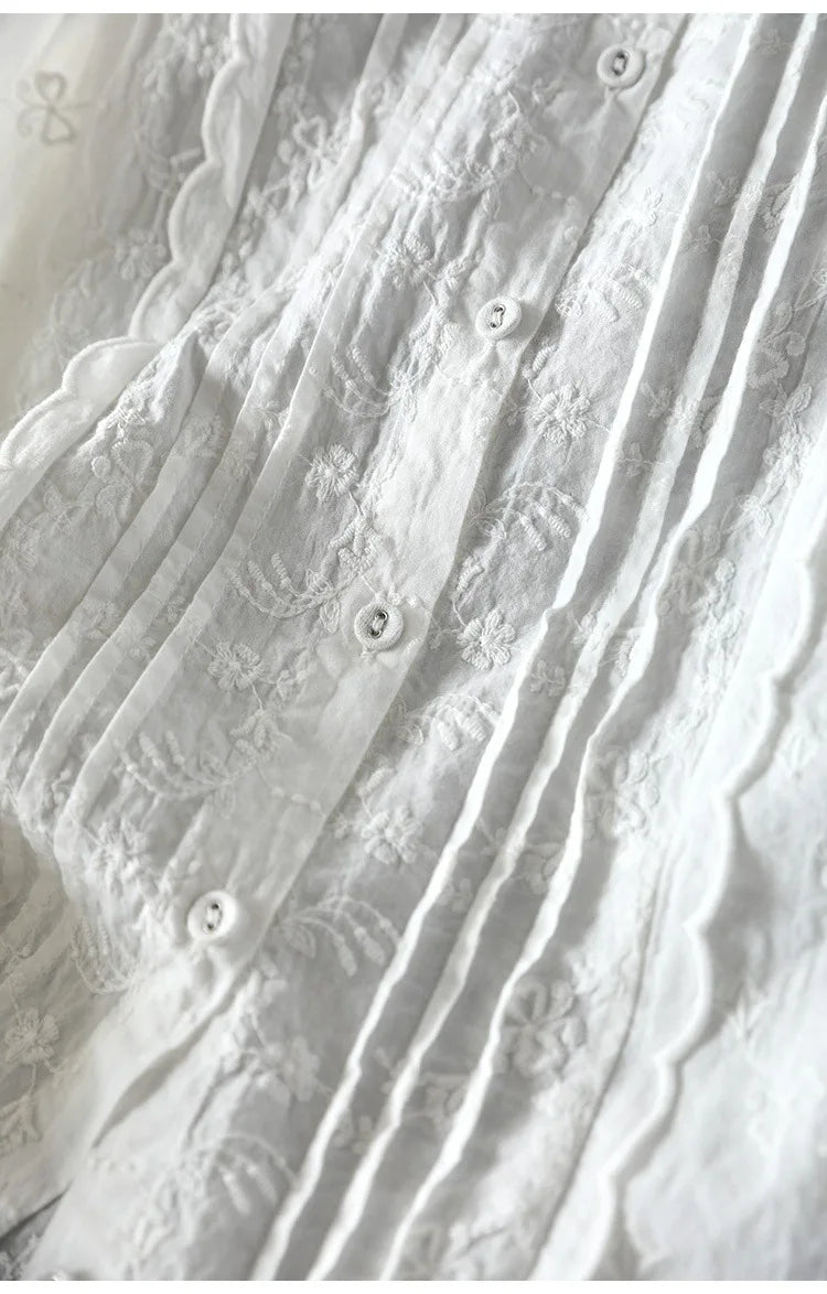 Fall clothes 2025 women cotton fine elegant blouses for women boho long sleeve lace embroider white blouses for lady tops