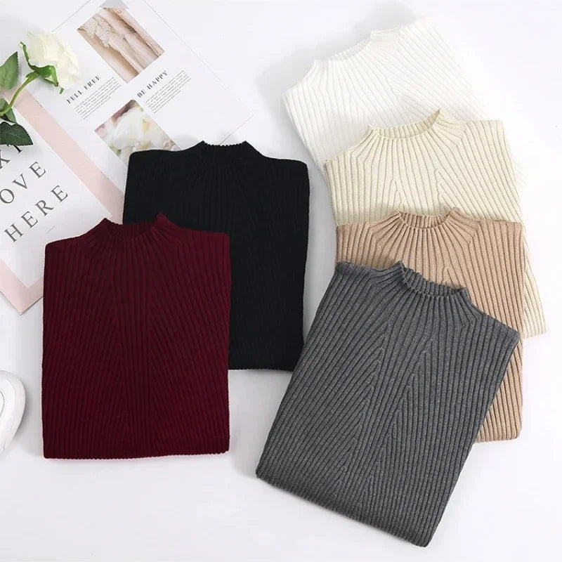 2025 Women Pullovers Autumn Winter Turtleneck Sweater Women Fashion Chic Knitted Tops Long Sleeve Jumper Pull Femme Clothing