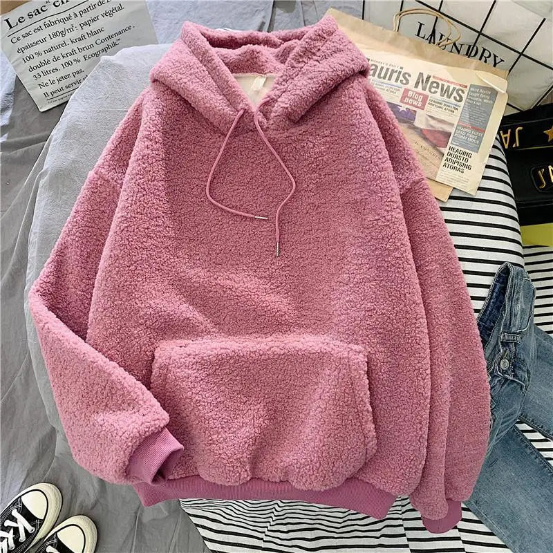New Autumn Winter Clothes Thick Warm Coat Velvet Cashmere Women Hoody Sweatshirt Casual Tops Lady Loose Apricot Be Fun Pullover
