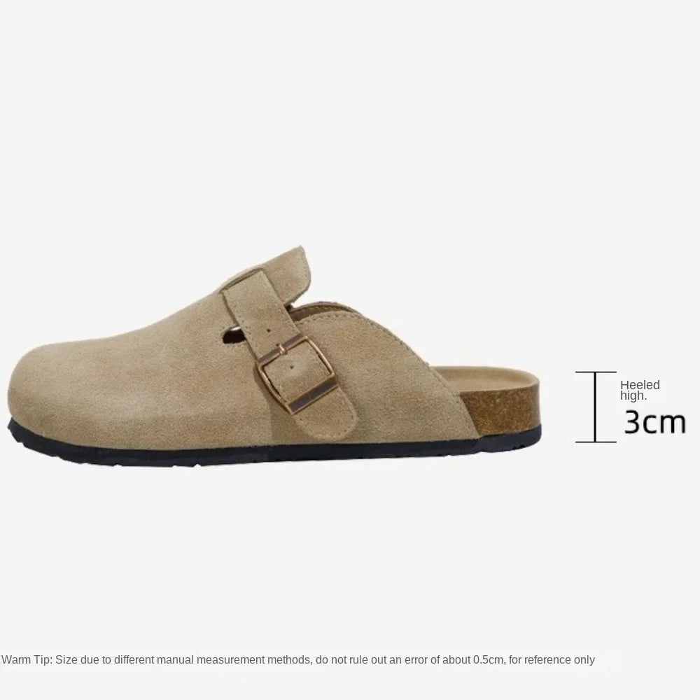 Retro Fashion Women's Shoes Thick-Soled Solid Color Slingback Shoes Soft Soled Home Shoes Suede Clogs Sandals Spring and Autumn