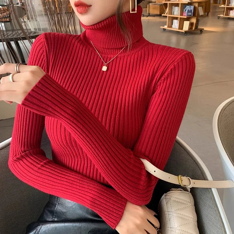 2025 Base Sweater Autumn Winter Thick Turtleneck Sweater Casual Slim Knitted Pullover Korean Style Simple Base Layer Warm Tops