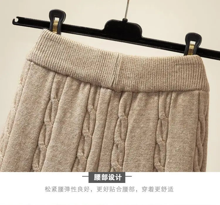 Winter Knitted Wide Leg Pants Women High Waist Drop Loose Knitted Straight Leg Pants Casual Cropped Wide Leg Pants Female Tops