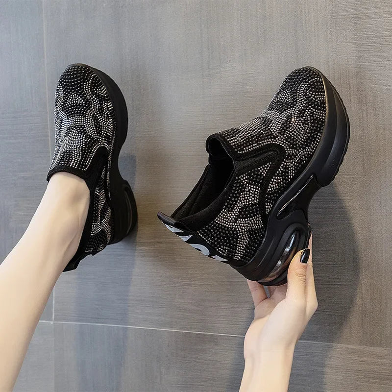 2023Women's Shoes  Autumn New Casual Small White Shoes Rhinestone Platform Sports Air Cushion Shoes Plus Size Zapatos De Mujer