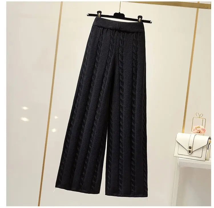 Winter Knitted Wide Leg Pants Women High Waist Drop Loose Knitted Straight Leg Pants Casual Cropped Wide Leg Pants Female Tops