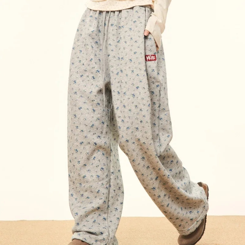 Wide Leg Pants Women Drawstring Design Loose Plus Velvet Warm College Students Autumn Winter All-match Elastic Waist Fashion Ins