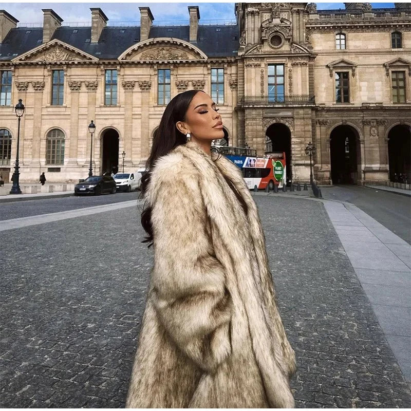 Winter Women Luxury Faux Fur Coats Fashion Long Sleeve Lapel High Street Oversize Jackets Chic New Thick Warm Ladies Outerwears