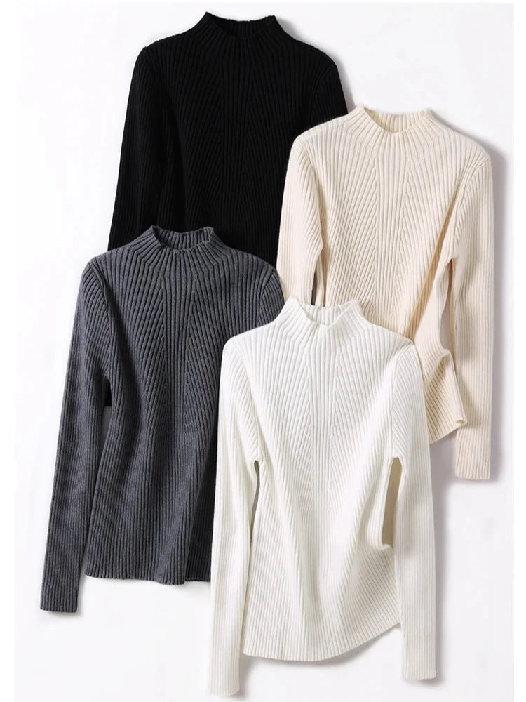 2025 Women Pullovers Autumn Winter Turtleneck Sweater Women Fashion Chic Knitted Tops Long Sleeve Jumper Pull Femme Clothing