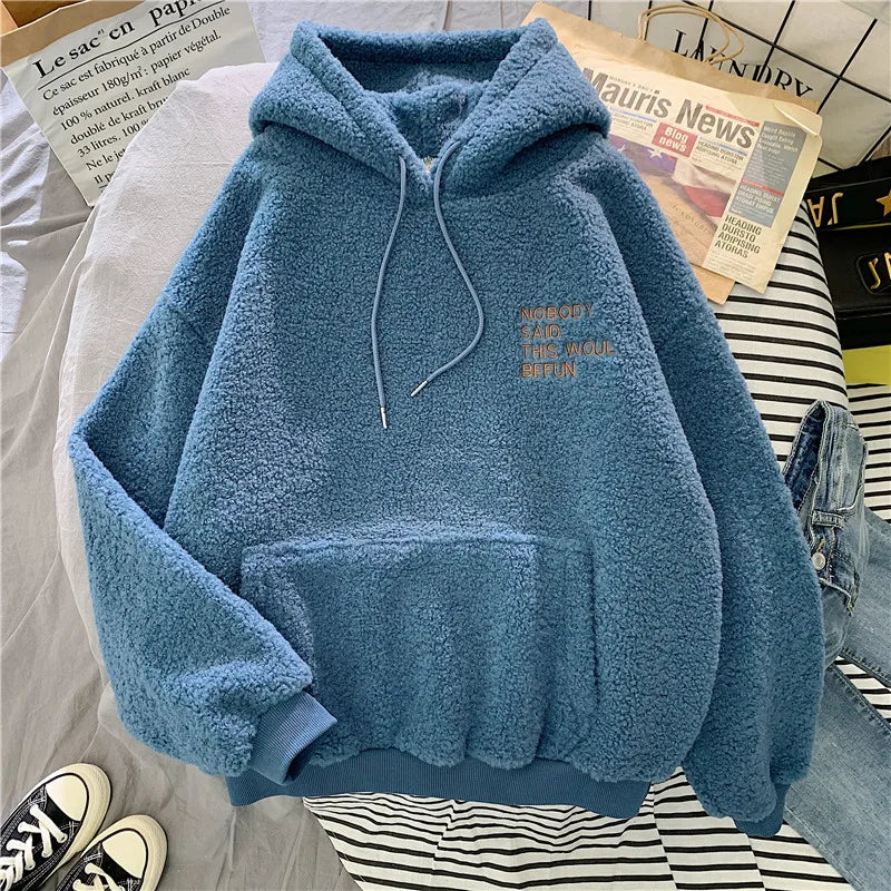 New Autumn Winter Clothes Thick Warm Coat Velvet Cashmere Women Hoody Sweatshirt Casual Tops Lady Loose Apricot Be Fun Pullover