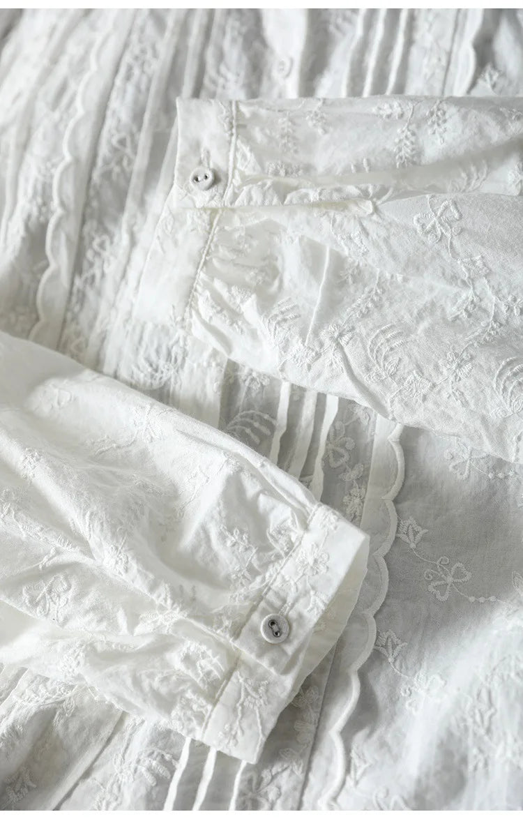 Fall clothes 2025 women cotton fine elegant blouses for women boho long sleeve lace embroider white blouses for lady tops
