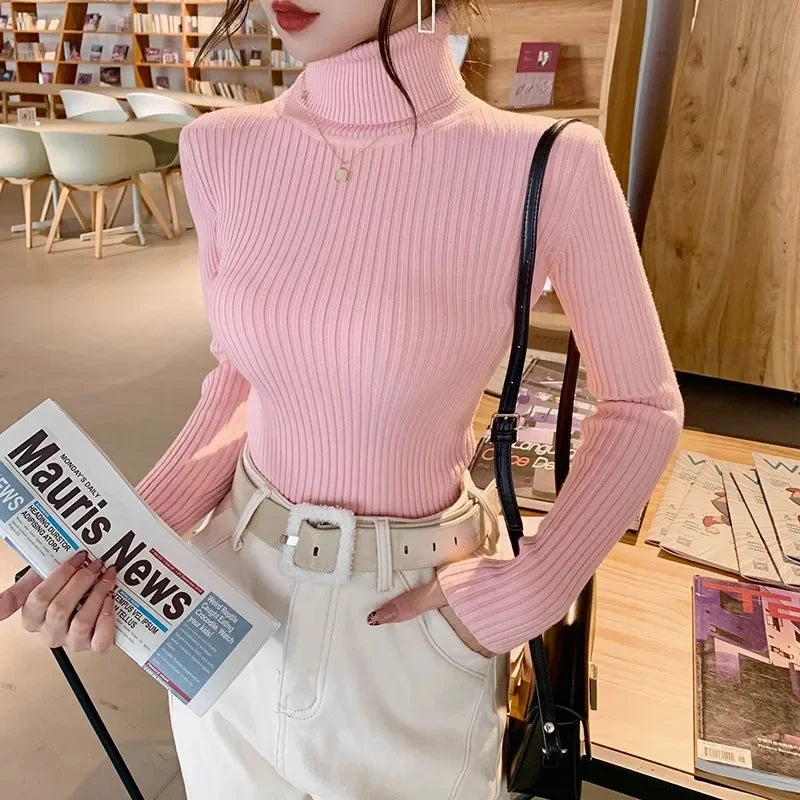 2025 Base Sweater Autumn Winter Thick Turtleneck Sweater Casual Slim Knitted Pullover Korean Style Simple Base Layer Warm Tops