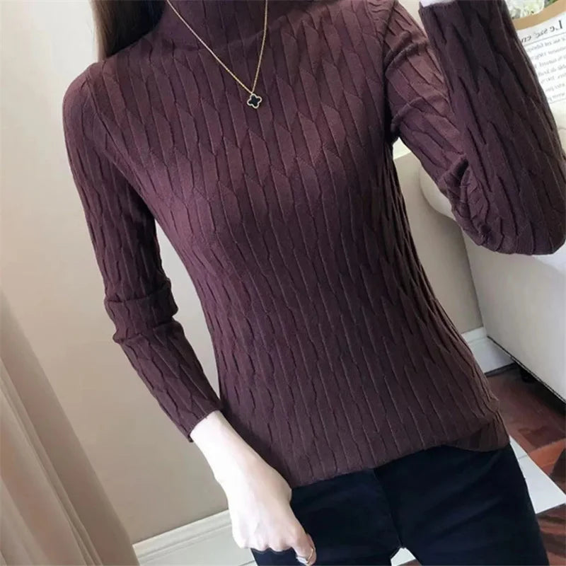 2023 Autumn Winter Turtleneck Thick Sweater Women Knitted Pullover Sweaters Long Sleeve Slim Jumper Soft Warm Pull Femme