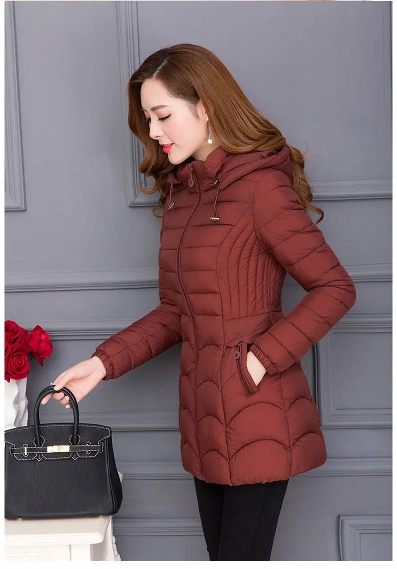 Winter Coat Women 2025 Fashion Middle Age Mother Slim Down Cotton Hooded Jacket Plus Size Casual Solid Warm Thick Outwear Parka