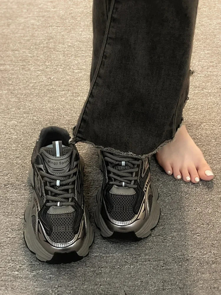 Women Platform Sneakers 2025 Autumn New Fashion Casual Lace Up Sports Shoes Woman Non Slip Walking Shoes Ladies Vulcanize Shoes