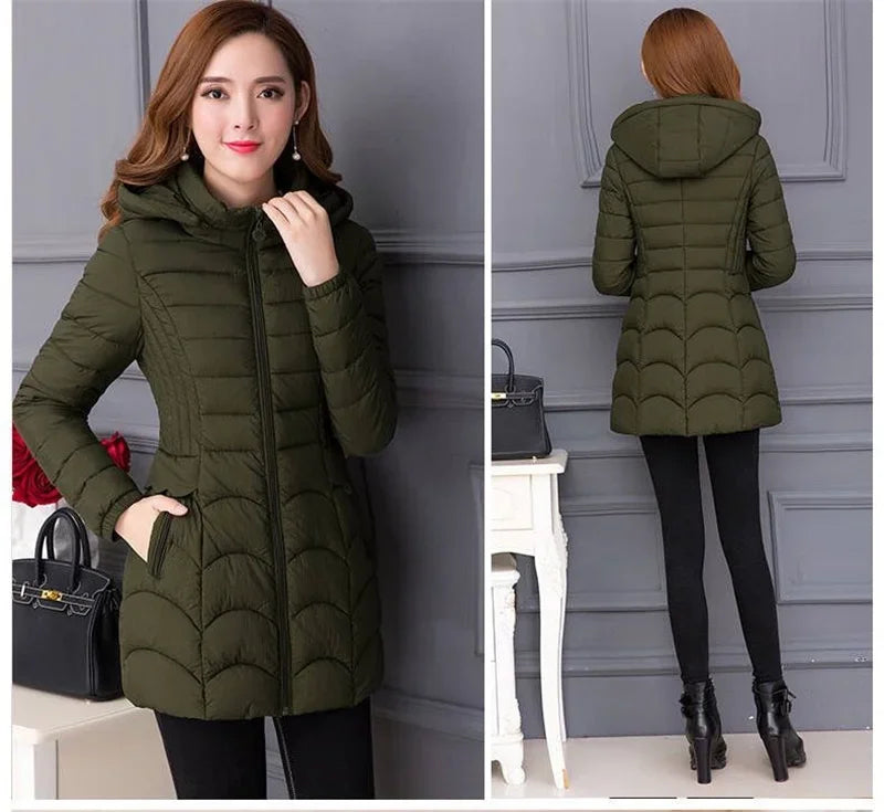 Winter Coat Women 2025 Fashion Middle Age Mother Slim Down Cotton Hooded Jacket Plus Size Casual Solid Warm Thick Outwear Parka