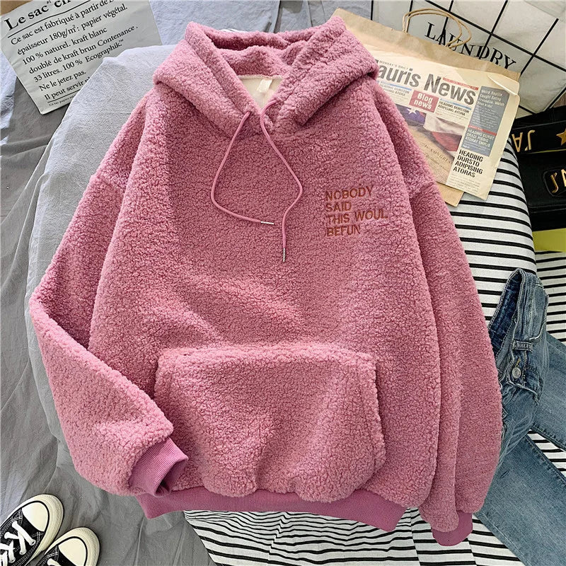 New Autumn Winter Clothes Thick Warm Coat Velvet Cashmere Women Hoody Sweatshirt Casual Tops Lady Loose Apricot Be Fun Pullover