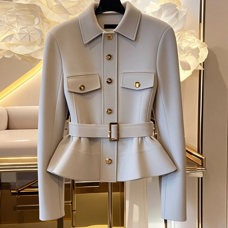 2025 New Korean Fashion Autumn Winter Jackets Ladies  Top Temperament Waist Long-sleeved Casual Elegant Outwear Women's Clothing