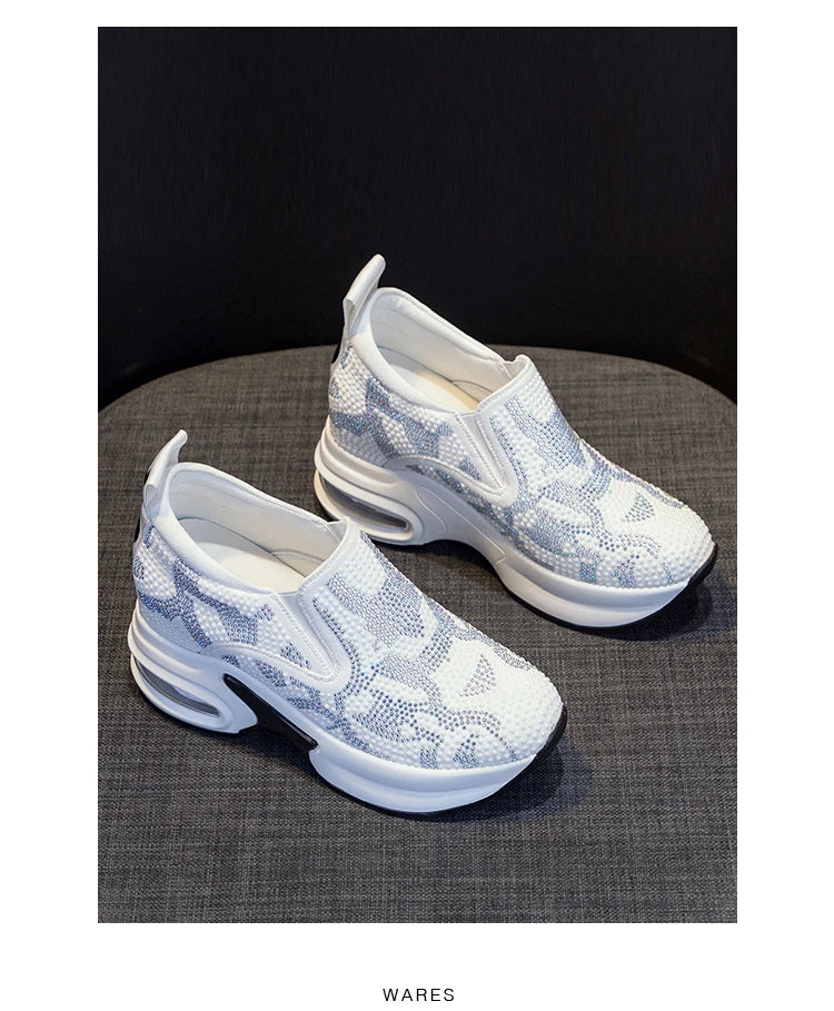 2023Women's Shoes  Autumn New Casual Small White Shoes Rhinestone Platform Sports Air Cushion Shoes Plus Size Zapatos De Mujer