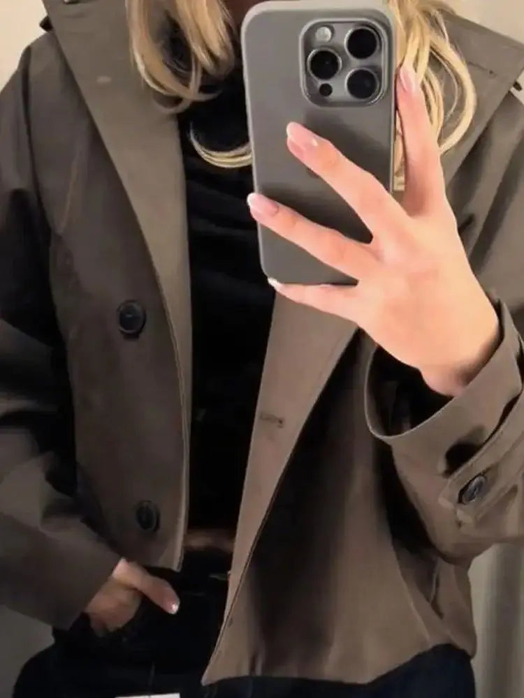 Detachable Hat Women's Jacket Coat Stand-Up Collar Single Breasted Batwing Sleeve Female Jackets Street Waterproof Coats Ladies