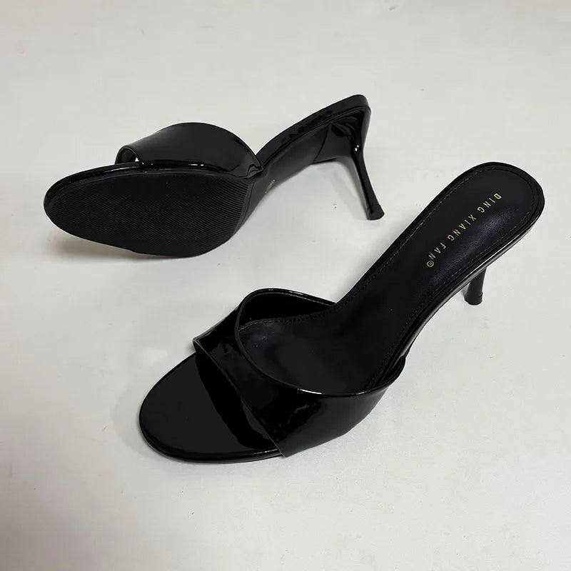 Heeled Footwear Female Slides Women Slippers Summer Spring Fashion Round Toe Ladies Thin Heels Slippers Sandals Pumps Shoes