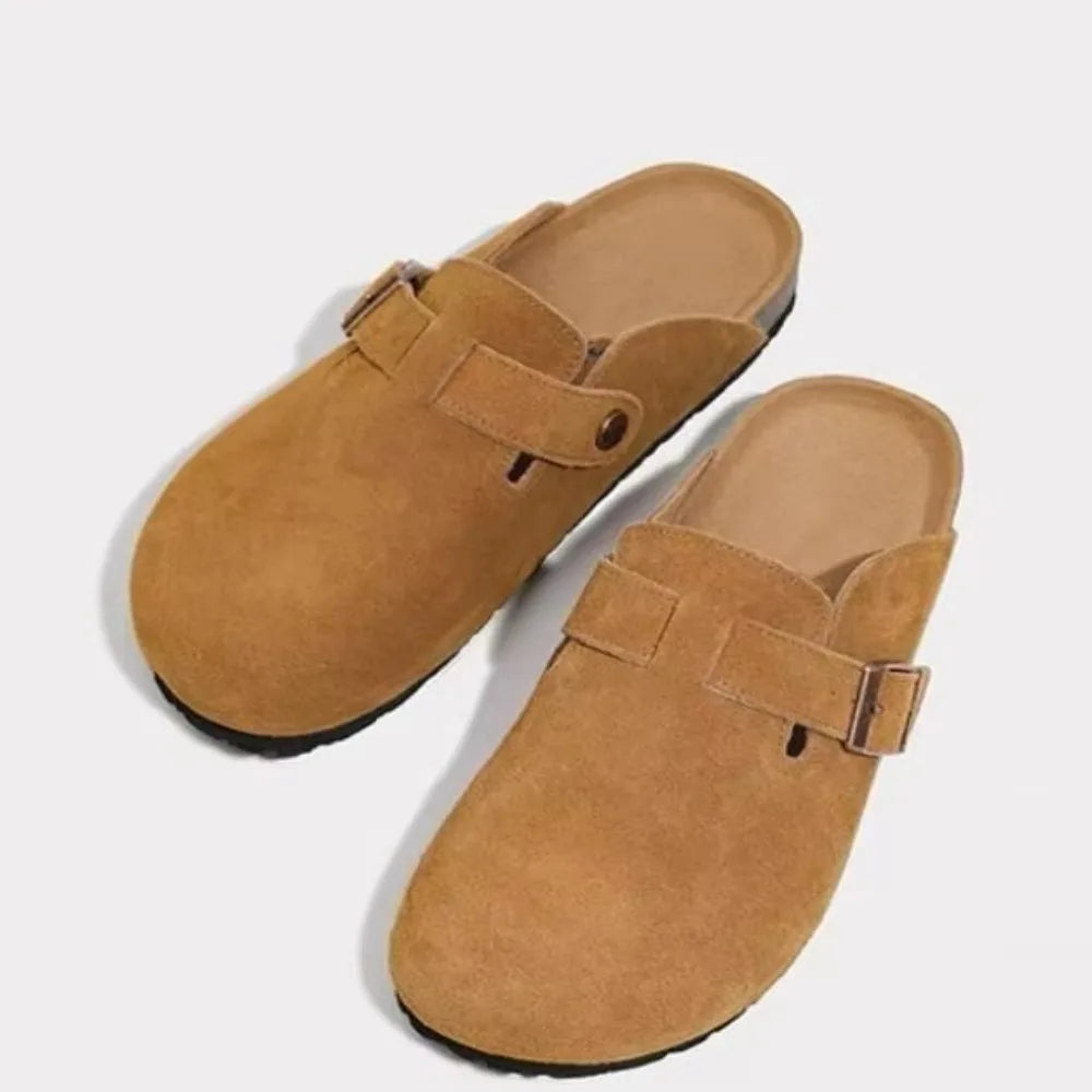 Retro Fashion Women's Shoes Thick-Soled Solid Color Slingback Shoes Soft Soled Home Shoes Suede Clogs Sandals Spring and Autumn