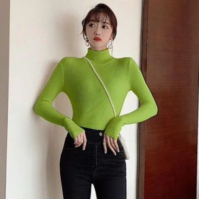 2025 Base Sweater Autumn Winter Thick Turtleneck Sweater Casual Slim Knitted Pullover Korean Style Simple Base Layer Warm Tops