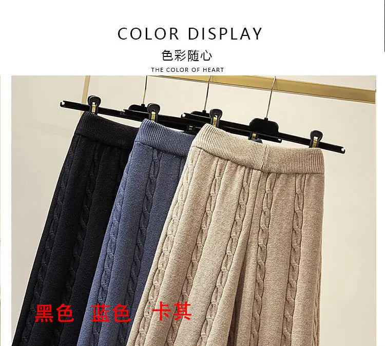 Winter Knitted Wide Leg Pants Women High Waist Drop Loose Knitted Straight Leg Pants Casual Cropped Wide Leg Pants Female Tops