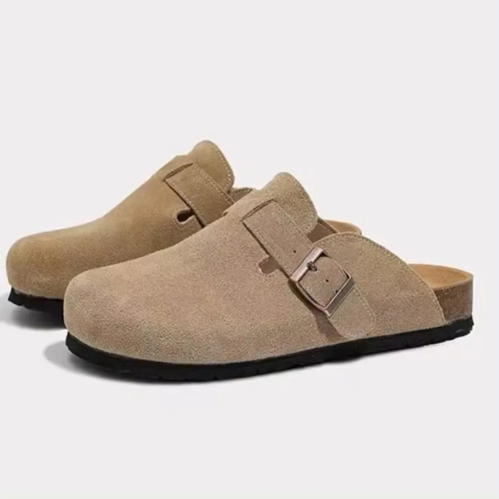 Retro Fashion Women's Shoes Thick-Soled Solid Color Slingback Shoes Soft Soled Home Shoes Suede Clogs Sandals Spring and Autumn