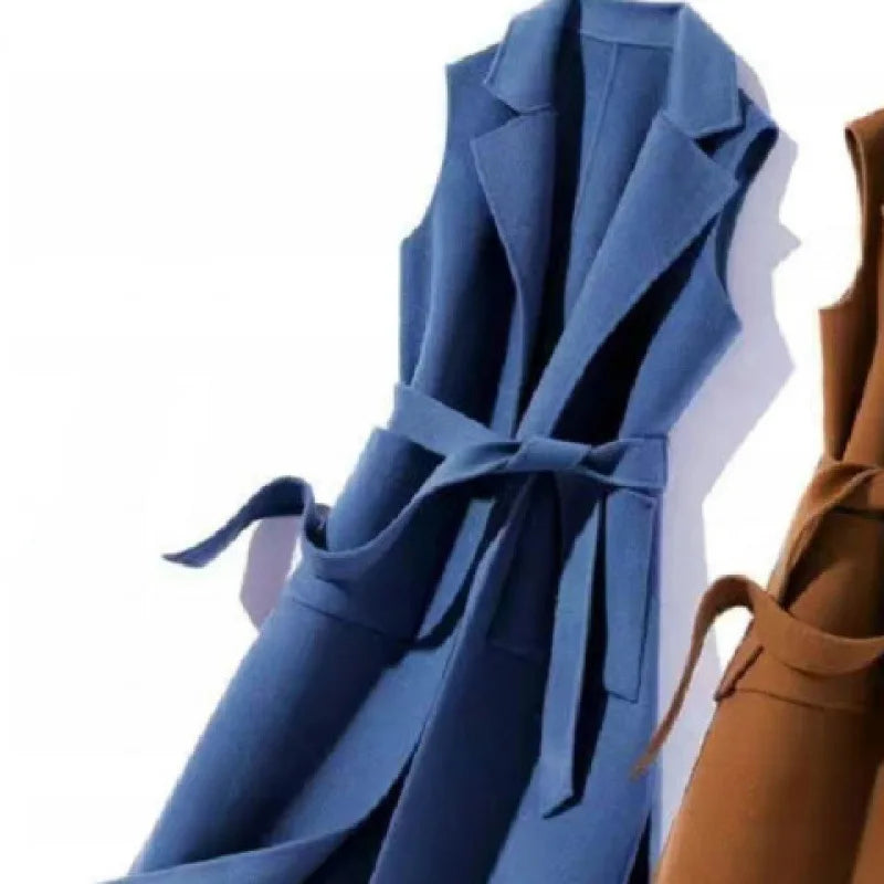 Women's Clothing Autumn Winter Jackets Korean Mid Long Sleeveless Polo Collar Vest Fat MM Waist Elegant Casual Coat Vests Coats