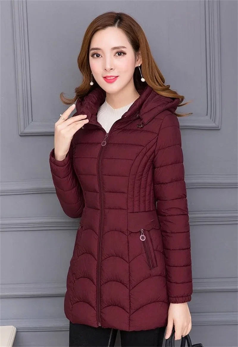 Winter Coat Women 2025 Fashion Middle Age Mother Slim Down Cotton Hooded Jacket Plus Size Casual Solid Warm Thick Outwear Parka