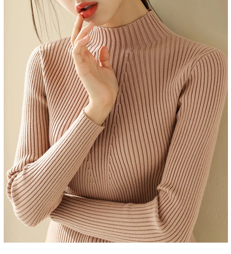 2025 Women Pullovers Autumn Winter Turtleneck Sweater Women Fashion Chic Knitted Tops Long Sleeve Jumper Pull Femme Clothing
