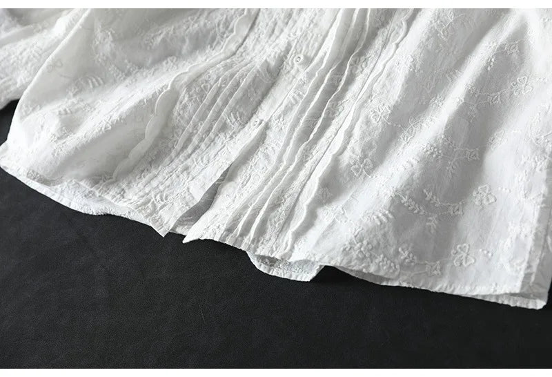 Fall clothes 2025 women cotton fine elegant blouses for women boho long sleeve lace embroider white blouses for lady tops