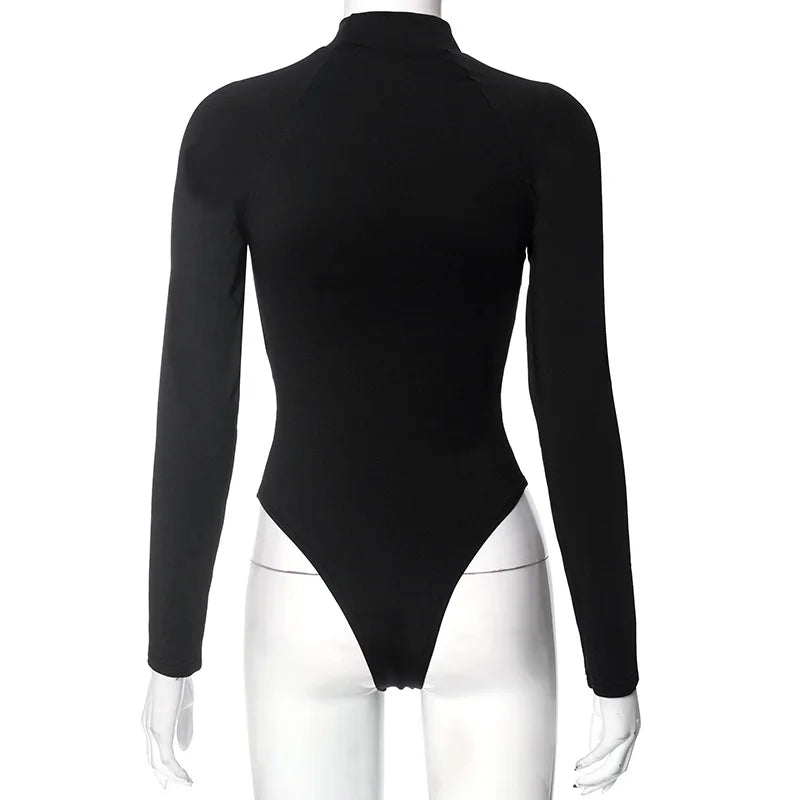Long Sleeve Body Suits Women Fall Winter Clothes Letter Printed Black White Graphic Tops Y2k Streetwear